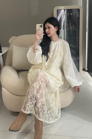 Button-Up Artist Lantern Sleeve Shirt Dress for Women, Loose Fit & Slimming Design, Spring 2025 Fashion