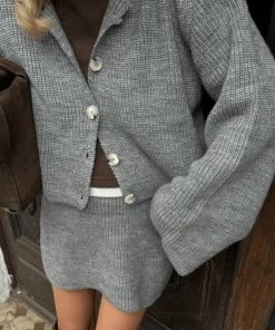 Button Up Shirt Outfit Aesthetic, Pretty Outfits Fancy - Preppy Knitted Cardigan & Mini Skirt Two Piece Set