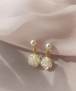 Camellia Flower Drop Earrings for Women, Niche Design Light Luxury Accessories, Elegant Floral Ear Jewelry