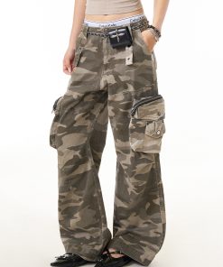 Camouflage 3D Pocket Work Pants for Women - American Vintage Loose Straight Leg High Street Casual Trousers