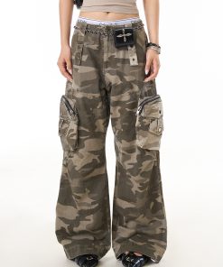 Camouflage 3D Pocket Work Pants for Women - American Vintage Loose Straight Leg High Street Casual Trousers