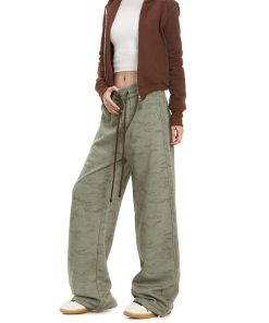 Camouflage Fleece-Lined Sports Pants for Women, Trendy Straight-Leg American Retro Style, Loose Draping Casual Trousers
