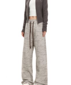 Camouflage Fleece-Lined Sports Pants for Women, Trendy Straight-Leg American Retro Style, Loose Draping Casual Trousers