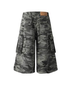 Camouflage Loose Cargo Shorts for Men - Outdoor Mountain Series, Summer Three-Quarter Pants with Multiple Pockets, Casual Hiking Wear