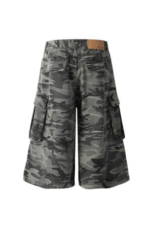 Camouflage Loose Cargo Shorts for Men - Outdoor Mountain Series, Summer Three-Quarter Pants with Multiple Pockets, Casual Hiking Wear