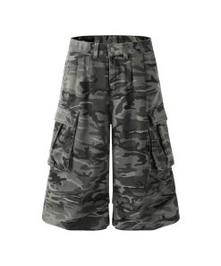 Camouflage Loose Cargo Shorts for Men - Outdoor Mountain Series, Summer Three-Quarter Pants with Multiple Pockets, Casual Hiking Wear