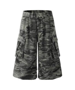Camouflage Loose Cargo Shorts for Men - Outdoor Mountain Series, Summer Three-Quarter Pants with Multiple Pockets, Casual Hiking Wear
