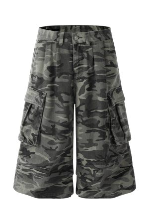 Camouflage Loose Cargo Shorts for Men - Outdoor Mountain Series, Summer Three-Quarter Pants with Multiple Pockets, Casual Hiking Wear