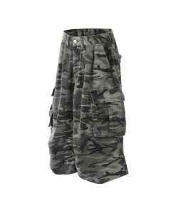 Camouflage Loose Cargo Shorts for Men - Outdoor Mountain Series, Summer Three-Quarter Pants with Multiple Pockets, Casual Hiking Wear