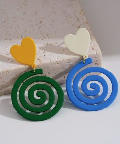 Candy-Colored Drop Earrings in Blue and White, Cute Summer Design, Trendy 2025 Style, Sweet Mosquito Coil-Inspired Fashion Accessories