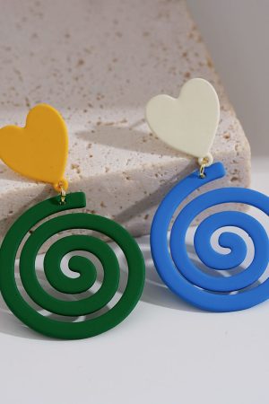 Candy-Colored Drop Earrings in Blue and White, Cute Summer Design, Trendy 2025 Style, Sweet Mosquito Coil-Inspired Fashion Accessories