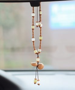 Car Yellow Boxwood Gourd Safety Pendant with Xiu Jade Olive Bamboo Joint for Rearview Mirror Decoration - 2025 Model