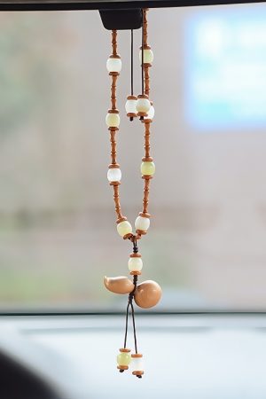 Car Yellow Boxwood Gourd Safety Pendant with Xiu Jade Olive Bamboo Joint for Rearview Mirror Decoration - 2025 Model