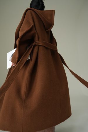 Caramel Croissant 100% Merino Wool Double-Sided Long Overcoat - High-End Melange Winter Coat for Effortless Style