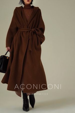 Caramel Croissant 100% Merino Wool Double-Sided Long Overcoat - High-End Melange Winter Coat for Effortless Style