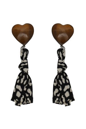 Caramel Floral Knot Heart Earrings for Women - Unique Spring Summer Fashion, No Ear Holes, High-End Mosquito Coil Plate Design
