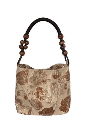 Caramel Macchiato Vintage Jacquard Fabric Shoulder Bag - Trendy Spring Summer Tote for Women, Chic Underarm Style