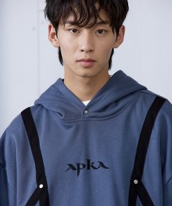 Carbon Gray and Brown Red Strap Structure Hoodie - Stylish Casual Wear with Unique Design, Perfect for Streetwear and Y2K Fashion