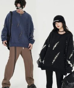 Cardigans, Abiti Alta Sartoria - Grunge Claw Distressed Knitted Sweater