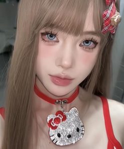 Cartoon KT Cat Full Diamond Choker Necklace Y2K Millennial Style Collar Neck Chain Subculture Baddie Accessory