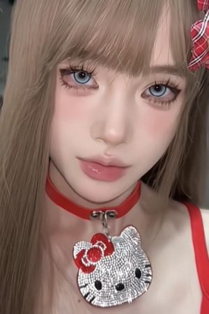 Cartoon KT Cat Full Diamond Choker Necklace Y2K Millennial Style Collar Neck Chain Subculture Baddie Accessory