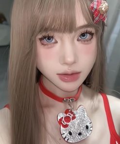 Cartoon KT Cat Full Diamond Choker Necklace Y2K Millennial Style Collar Neck Chain Subculture Baddie Accessory