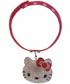 Cartoon KT Cat Full Diamond Choker Necklace Y2K Millennial Style Collar Neck Chain Subculture Baddie Accessory