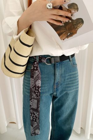 Cashew Silk Scarf Belt for Women - Niche Korean Style Accessory for Skirts and Jeans, Minimalist Casual Fashion Belt