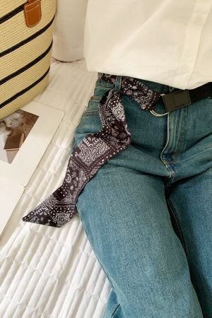 Cashew Silk Scarf Belt for Women - Niche Korean Style Accessory for Skirts and Jeans, Minimalist Casual Fashion Belt