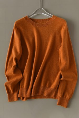 Cashmere Knit Sweater for Women - Soft Round Neck Loose Fit Pullover, Classic Slimming Silhouette, Perfect for Chic Layering