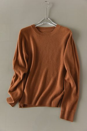 Cashmere Knit Sweater for Women - Soft Round Neck Loose Fit Pullover, Classic Slimming Silhouette, Perfect for Chic Layering