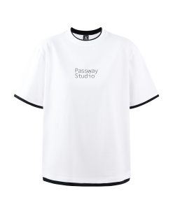 Casual Black and White Two-Piece Look Short Sleeve T-Shirt with Logo - Summer Round Neck American Style
