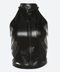Casual Day Outfits, Simple Trendy Outfits - Cyberpunk Faux Leather Zip Up Top