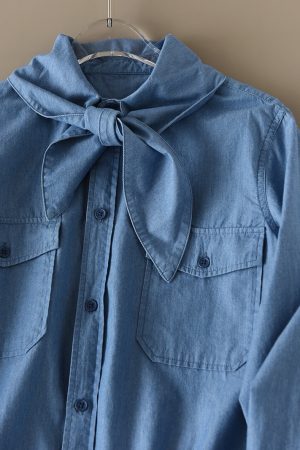 Casual Denim Long Sleeve Shirt with Double Pockets - Youthful American-Style Loose Fit Cotton Top