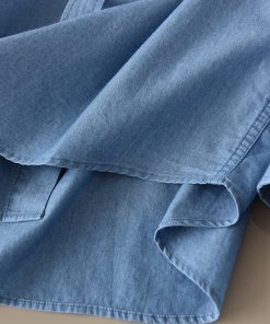 Casual Denim Long Sleeve Shirt with Double Pockets - Youthful American-Style Loose Fit Cotton Top