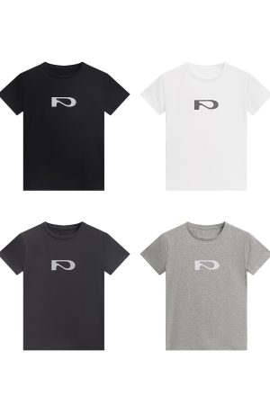Casual Letter Print Short Sleeve Shoulder T-Shirt for Women - 2025 Summer Slim Fit Crop Top in Trendy Y2K Style