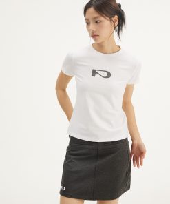 Casual Letter Print Short Sleeve Shoulder T-Shirt for Women - 2025 Summer Slim Fit Crop Top in Trendy Y2K Style