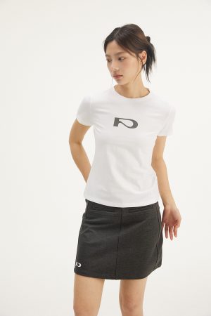 Casual Letter Print Short Sleeve Shoulder T-Shirt for Women - 2025 Summer Slim Fit Crop Top in Trendy Y2K Style