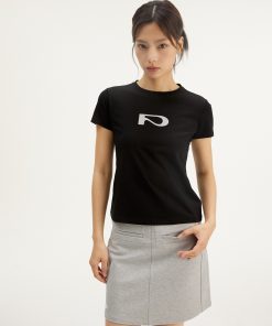 Casual Letter Print Short Sleeve Shoulder T-Shirt for Women - 2025 Summer Slim Fit Crop Top in Trendy Y2K Style