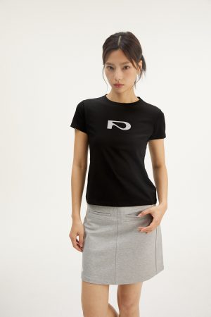 Casual Letter Print Short Sleeve Shoulder T-Shirt for Women - 2025 Summer Slim Fit Crop Top in Trendy Y2K Style