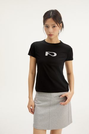 Casual Letter Print Short Sleeve Shoulder T-Shirt for Women - 2025 Summer Slim Fit Crop Top in Trendy Y2K Style