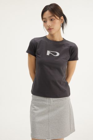 Casual Letter Print Short Sleeve Shoulder T-Shirt for Women - 2025 Summer Slim Fit Crop Top in Trendy Y2K Style