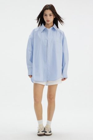 Casual Long Sleeve Commuter Shirt with Logo Print - Pure Cotton, Comfortable Fit, Versatile Everyday Style