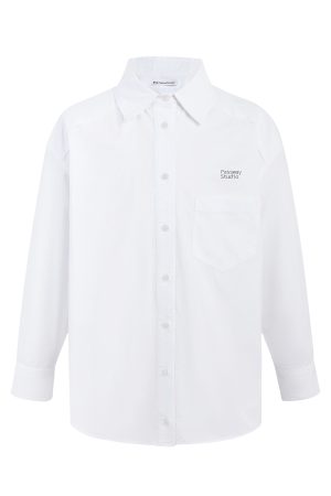 Casual Long Sleeve Commuter Shirt with Logo Print - Pure Cotton, Comfortable Fit, Versatile Everyday Style