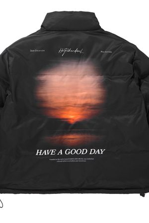 Casual Loose Cotton Jacket with Stand Collar in Sunset Cinematic Style - Street Photography Inspired Fashion
