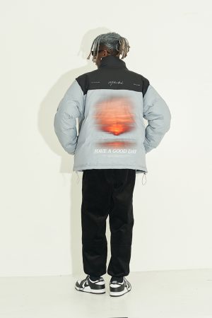 Casual Loose Cotton Jacket with Stand Collar in Sunset Cinematic Style - Street Photography Inspired Fashion