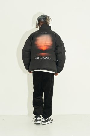 Casual Loose Cotton Jacket with Stand Collar in Sunset Cinematic Style - Street Photography Inspired Fashion