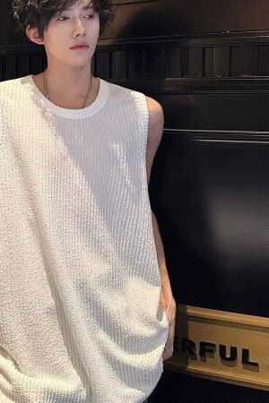Casual Loose Snake Pattern Ribbed Sleeveless Tank Top for Men - Summer Lazy Style Solid Color Vest Inner Wear