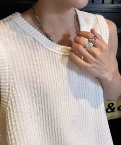 Casual Loose Snake Pattern Ribbed Sleeveless Tank Top for Men - Summer Lazy Style Solid Color Vest Inner Wear