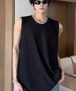 Casual Loose Snake Pattern Ribbed Sleeveless Tank Top for Men - Summer Lazy Style Solid Color Vest Inner Wear